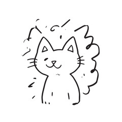 Cat Doodle Black and White Illustration Vector Image Cute Kitten Sketch Line Art Drawing Silhouette