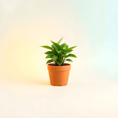 Obraz premium Vibrant Green Plant in Terracotta Pot: Minimalist Botanical Photo