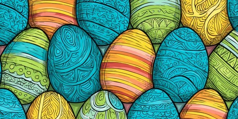 Vibrant Easter egg design pattern showcases intricate, colorful artwork.