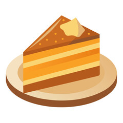 Delicious caramel layer cake slice on a plate food vector on white background.