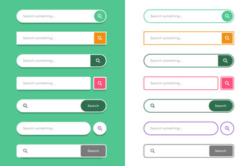 Search Bar with suggestions for UI UX design and web site. Search Address and navigation bar icon. Collection of search form templates for websites. Search engine web browser window template