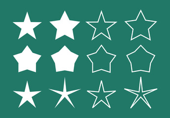 Collection of star shapes in different styles on a teal background.