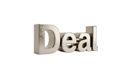 Secure a successful business agreement with this striking 3D metallic 'Deal' text, perfect for financial and partnership concepts.