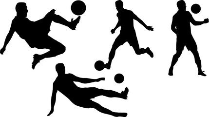 silhouette soccer football player posture in black shapes graphic element on white background