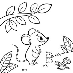 vector illustration of Flat vector illustration in children's style. Animals of the forest. Cute mouse on white background