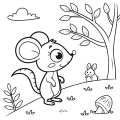 vector illustration of Flat vector illustration in children's style. Animals of the forest. Cute mouse on white background