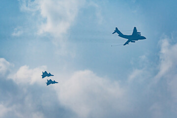 Air echelons fly over Beijing Chang'an Avenue during victory Day parade