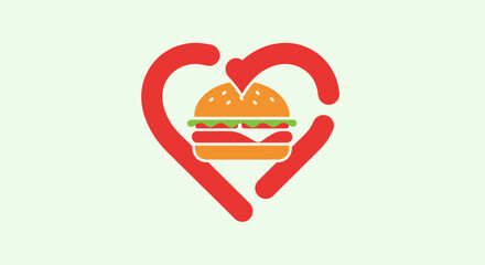 Heart-shaped outline embracing a delicious burger symbolizing love for fast food.