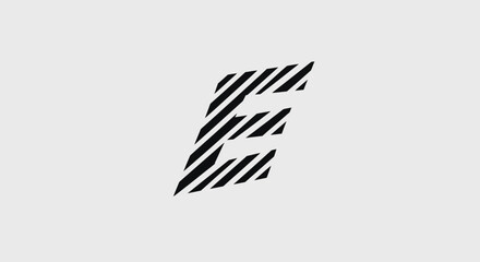 Dynamic black letter E logo with diagonal stripes modern and abstract design element.