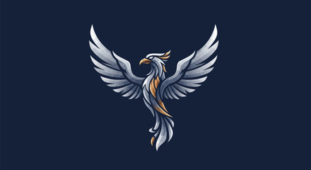 Majestic Phoenix Bird with Spread Wings in Detailed Illustration.