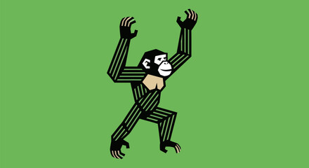Stylized Chimp with Upraised Arms.