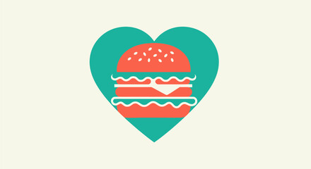 Heart with Burger Icon Flat Design.