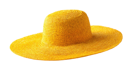 Bright yellow straw sun hat, wide brim
