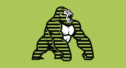 Powerful Gorilla Roaring with Striped Pattern Design.