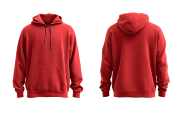 Red hoodie, front and back view, mockup