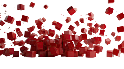 Red cubes explode and cascade against a black background