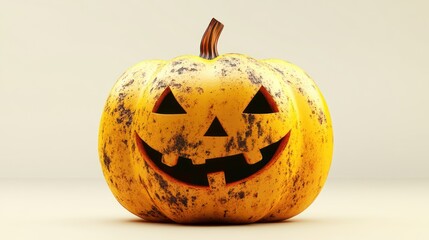 Carved halloween pumpkin with a smiling face and triangular eyes on a light background