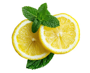 Two lemon slices with mint leaves