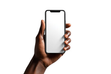 Smartphone held in a hand, blank screen