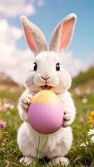 Happy bunny holding Easter egg