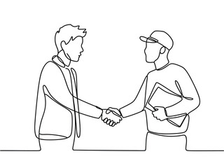 Two men shaking hands in a simple line drawing