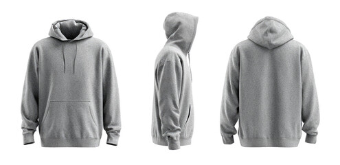 Gray hoodie, three-view mockup (2)