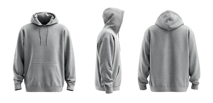 Gray hoodie, three-view mockup (2)