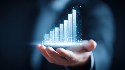 A professional hand holding a glowing chart symbolizing growth and success in business.