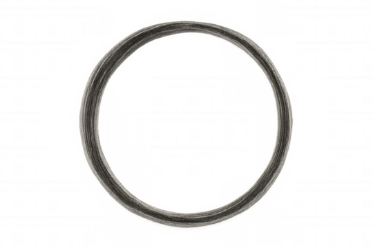 Metallic wire cable curving into seamless circular shape, transparent backdrop highlighting clean industrial design aesthetic