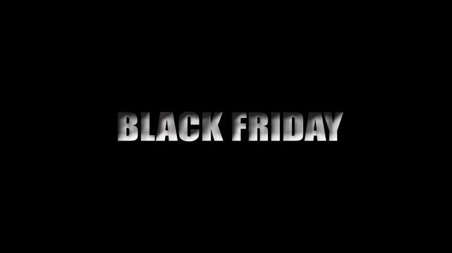 Black Friday text with metallic silver 3D effect on black background sale shopping
