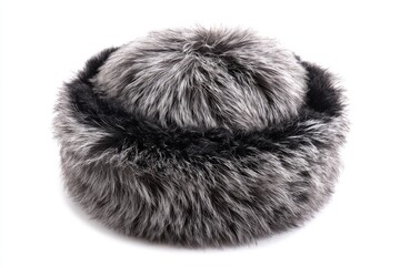 Obraz premium Gray Fur Hat with Black Band on White Background