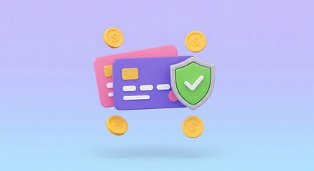 Secure payment method with credit cards and shield representing safety and protection