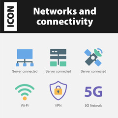 Iconos de red y conectividad minimalista Conexión relacionada, comunicación, tecnología, banda ancha. 