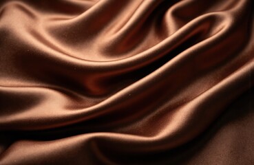 Obraz premium Smooth brown satin fabric with flowing folds and shiny surface creating a luxurious texture