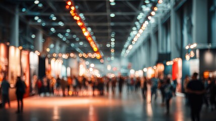 Vibrant exhibition hall with dynamic lighting and bustling crowds, showcasing the essence of modern lifestyle events.