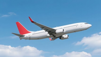 Obraz premium Airplane Flying in Blue Sky with White Clouds, Air Travel and Business Trip Background