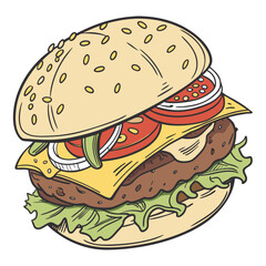 Delicious burger with lettuce tomato cheese and onion hamburger fast food