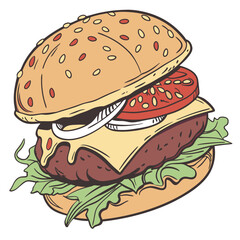 Delicious burger with lettuce tomato onion and cheese hamburger food