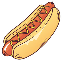 Delicious hot dog with mustard on a white background sausage yellow