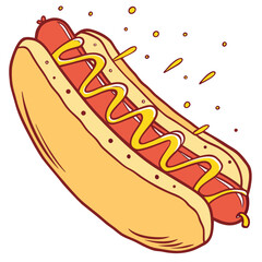 Delicious hot dog with mustard and splashes sausage yellow
