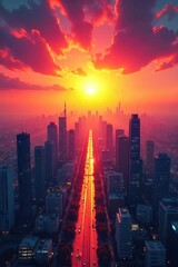 Obraz premium Vibrant Sunrise Cityscape A Powerful Symbol of Career Ambition, Progress, and Success