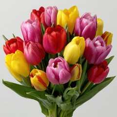 Fototapeta premium Vibrant bouquet of colorful tulips in shades of red pink yellow and purple