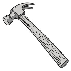 Gray metal claw hammer with wooden handle tool woodworking
