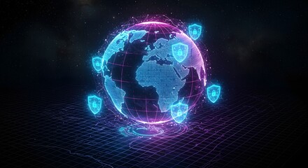 global cybersecurity network protecting data with shield icons a secure planet for digital transformation era worldwide connectivity