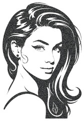 Elegant Black and White Indian Woman Portrait  Minimalist Line Art Halftone Illustration