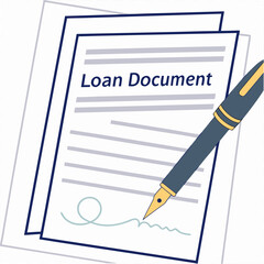 Loan document with pen and signature writing agreement