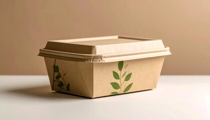 Fototapeta premium Eco-friendly food container with subtle green leaf design, perfect for sustainable takeaway and delivery packaging
