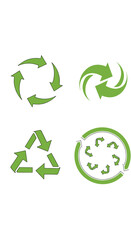 Obraz premium Illustrations of four different green recycling arrows and symbols representing environmental sustainability and resource conservation
