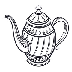 Ornate black and white teapot with decorative patterns kettle beverage