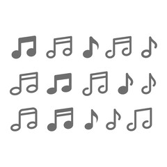 Music notes vector icons. Musical note filled and line editable stroke icon set.